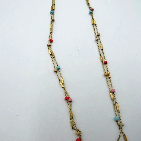 Madewell Gold Tone Double Strand Necklace Colorful Beads Layered M Logo - Picture 4 of 6